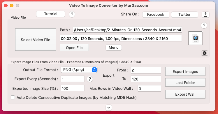 Screenshot captured on Mac OS X 10.8 displaying Main Screen of Video to Image Converter