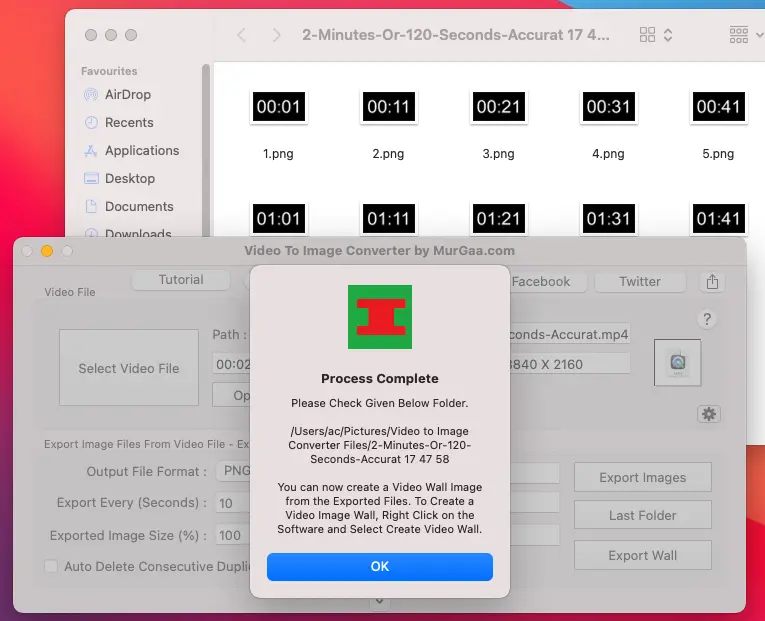 Video to Image Converter displaying extracted Picture Frames in a Folder